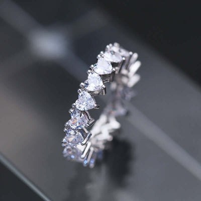 Luxury zircon ring with various shapes of zircon, crafted from copper plated platinum, showcasing elegance and style.