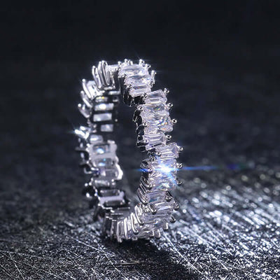 Luxury zircon ring made of copper plated platinum featuring various zircon shapes, perfect for elegant jewelry collections.