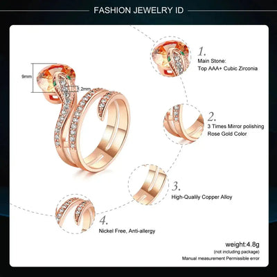 Retro Snake Finger Rings For Women Orange Red Zircon Rose Gold Color Unusual Rings With Stone Women"s Accessories Jewellry R149 FASHION FREANZY