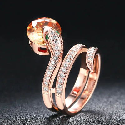 Retro Snake Rings for Women Orange Red Zircon Crystal Rose Gold Color Unusual Rings With Stone Women"s Accessories Jewellry R149 FASHION FREANZY