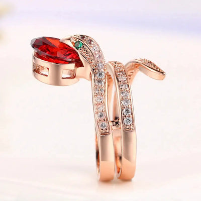 Retro Snake Finger Rings For Women Orange Red Zircon Rose Gold Color Unusual Rings With Stone Women"s Accessories Jewellry R149 FASHION FREANZY