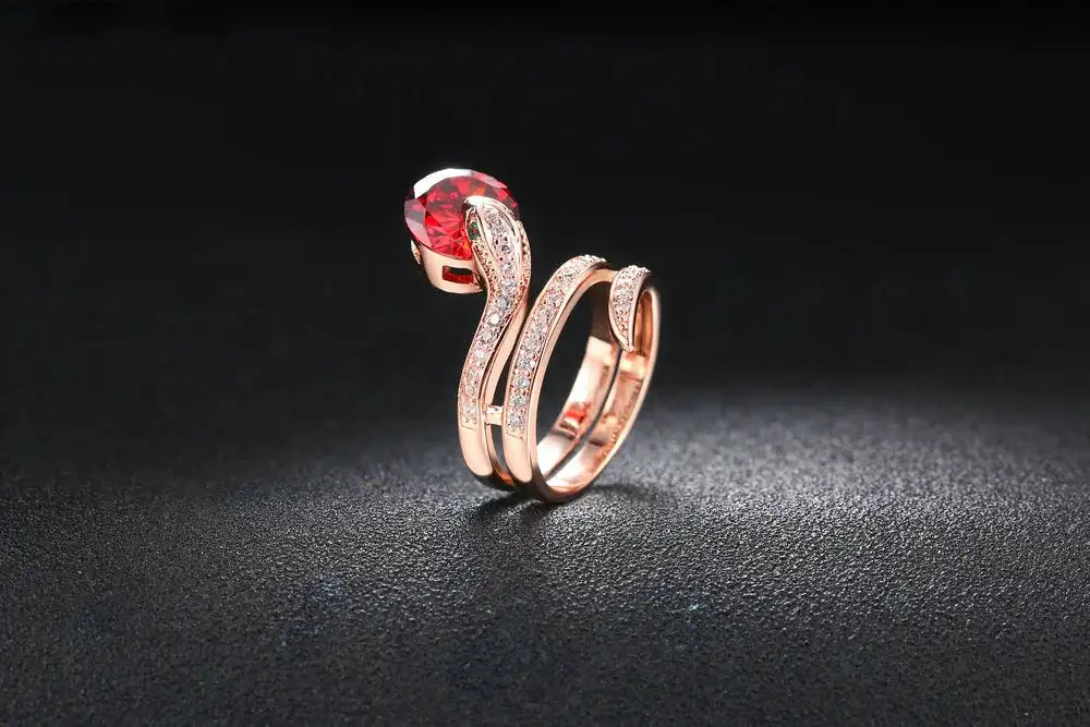 Retro Snake Rings for Women Orange Red Zircon Crystal Rose Gold Color Unusual Rings With Stone Women"s Accessories Jewellry R149 FASHION FREANZY