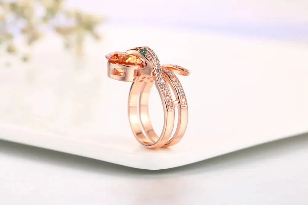 Retro Snake Rings for Women Orange Red Zircon Crystal Rose Gold Color Unusual Rings With Stone Women"s Accessories Jewellry R149 FASHION FREANZY