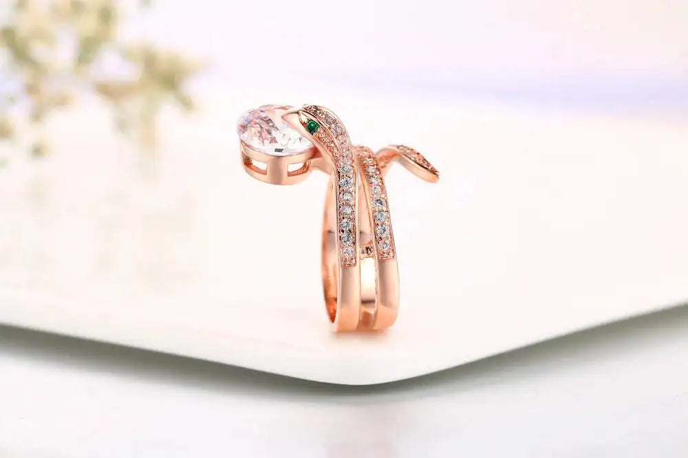 Retro Snake Finger Rings For Women Orange Red Zircon Rose Gold Color Unusual Rings With Stone Women"s Accessories Jewellry R149 FASHION FREANZY