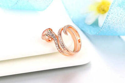 Retro Snake Finger Rings For Women Orange Red Zircon Rose Gold Color Unusual Rings With Stone Women"s Accessories Jewellry R149 FASHION FREANZY