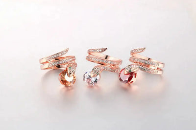 Retro Snake Rings for Women Orange Red Zircon Crystal Rose Gold Color Unusual Rings With Stone Women"s Accessories Jewellry R149 FASHION FREANZY