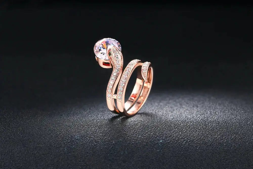 Retro Snake Rings for Women Orange Red Zircon Crystal Rose Gold Color Unusual Rings With Stone Women"s Accessories Jewellry R149 FASHION FREANZY