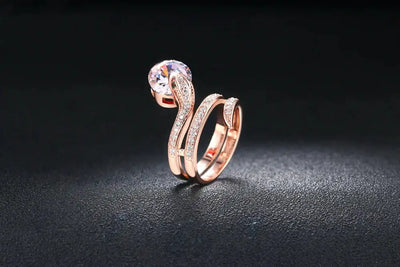 Retro Snake Rings for Women Orange Red Zircon Crystal Rose Gold Color Unusual Rings With Stone Women"s Accessories Jewellry R149 FASHION FREANZY