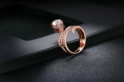 Retro Snake Finger Rings For Women Orange Red Zircon Rose Gold Color Unusual Rings With Stone Women"s Accessories Jewellry R149 FASHION FREANZY