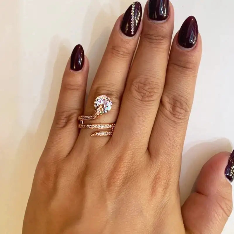 Retro Snake Finger Rings For Women Orange Red Zircon Rose Gold Color Unusual Rings With Stone Women"s Accessories Jewellry R149 FASHION FREANZY