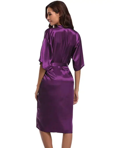 PURPLE Womens Robe Hot Sale Faux Silk Kimono Bath Gown
