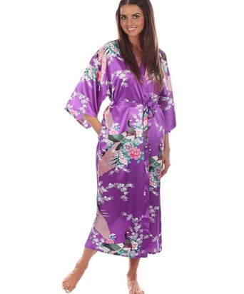 Brand New Black Women Silk Kimono Robes Long Sexy Nightgown Vintage