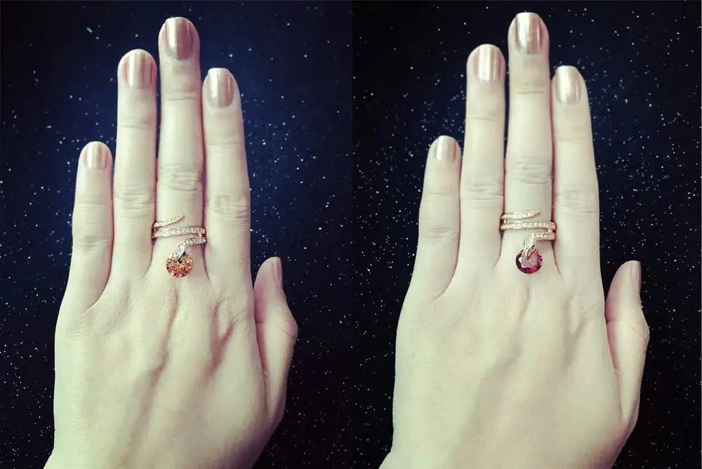 Retro Snake Rings for Women Orange Red Zircon Crystal Rose Gold Color Unusual Rings With Stone Women"s Accessories Jewellry R149 FASHION FREANZY