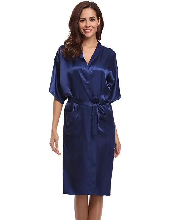 PURPLE Womens Robe Hot Sale Faux Silk Kimono Bath Gown