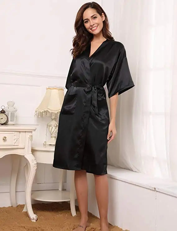 PURPLE Womens Robe Hot Sale Faux Silk Kimono Bath Gown