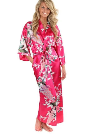 Brand New Black Women Silk Kimono Robes Long Sexy Nightgown Vintage