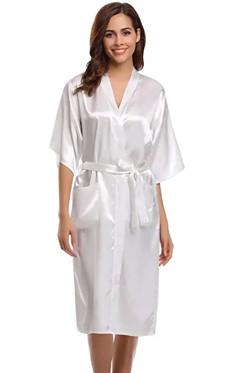 PURPLE Womens Robe Hot Sale Faux Silk Kimono Bath Gown