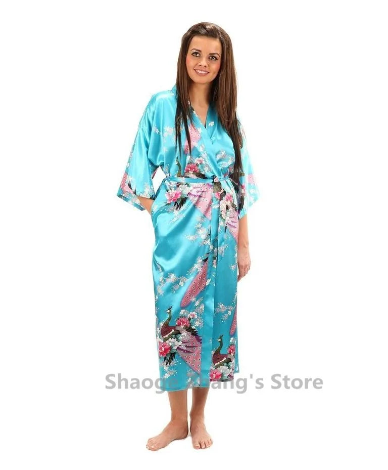 Brand New Black Women Silk Kimono Robes Long Sexy Nightgown Vintage