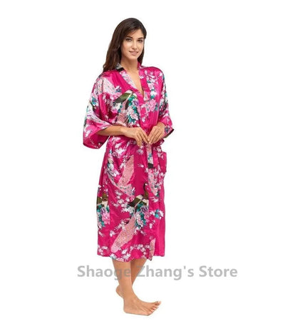 Brand New Black Women Silk Kimono Robes Long Sexy Nightgown Vintage