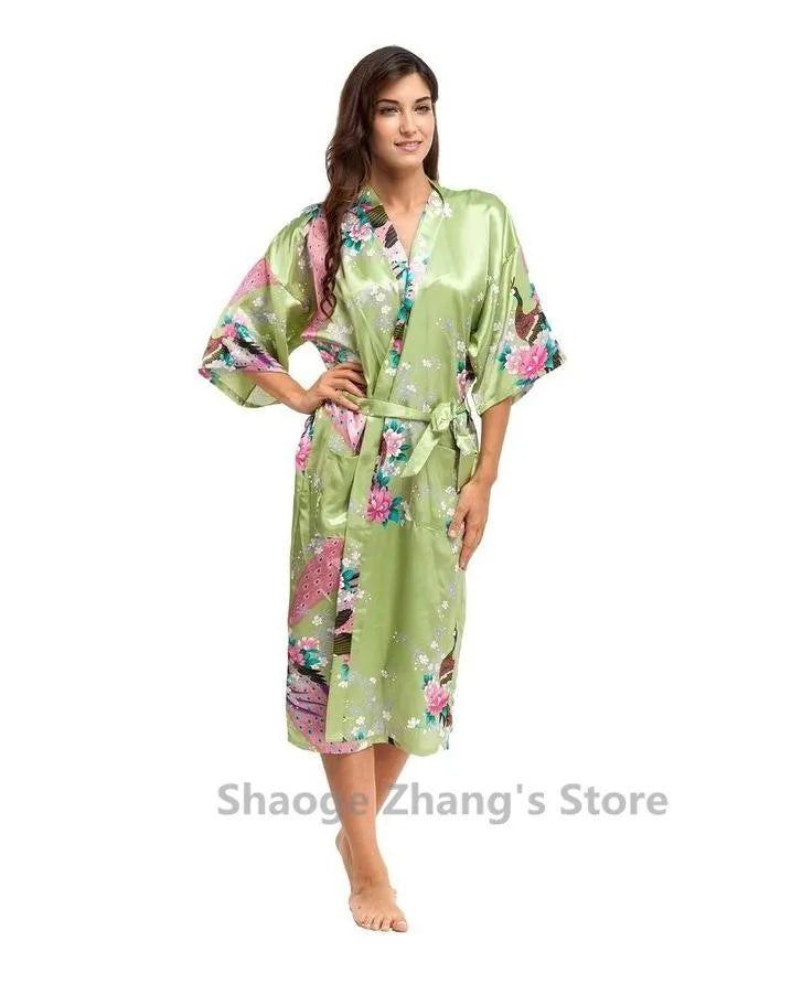 Brand New Black Women Silk Kimono Robes Long Sexy Nightgown Vintage