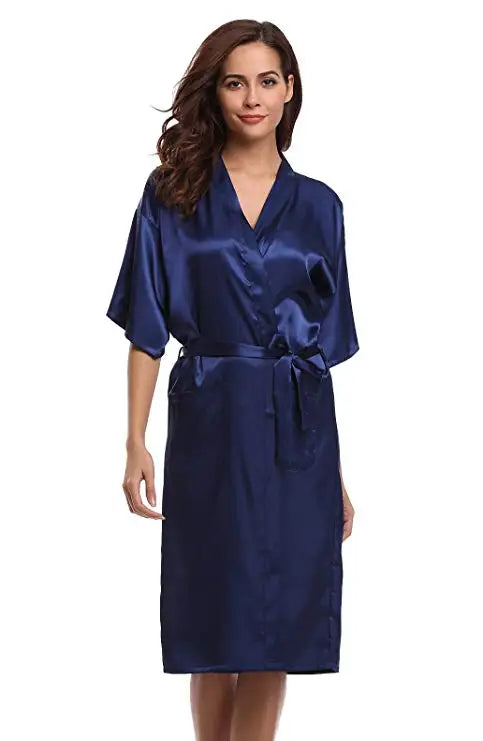 PURPLE Womens Robe Hot Sale Faux Silk Kimono Bath Gown
