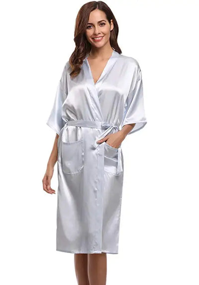 PURPLE Womens Robe Hot Sale Faux Silk Kimono Bath Gown