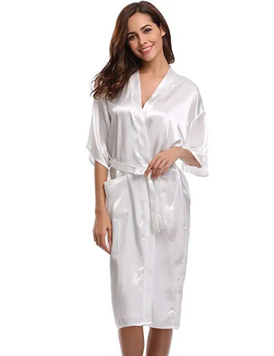 PURPLE Womens Robe Hot Sale Faux Silk Kimono Bath Gown