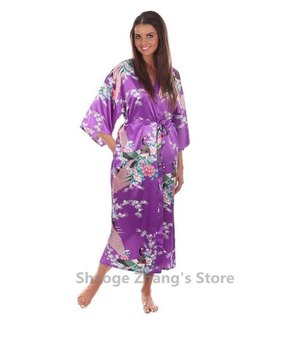 Brand New Black Women Silk Kimono Robes Long Sexy Nightgown Vintage