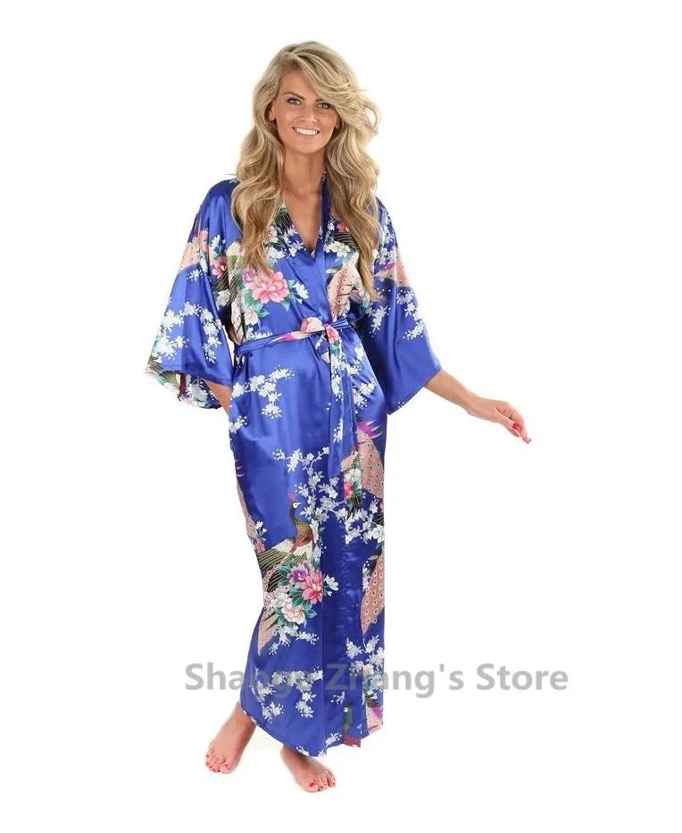 Brand New Black Women Silk Kimono Robes Long Sexy Nightgown Vintage
