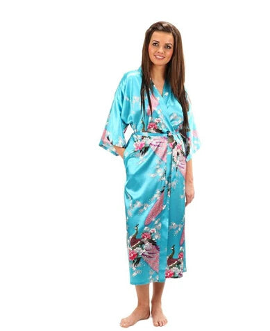 Brand New Black Women Silk Kimono Robes Long Sexy Nightgown Vintage