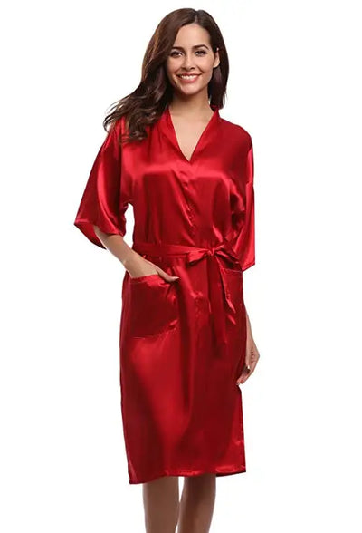 PURPLE Womens Robe Hot Sale Faux Silk Kimono Bath Gown
