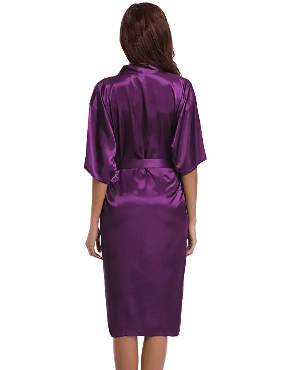 PURPLE Womens Robe Hot Sale Faux Silk Kimono Bath Gown