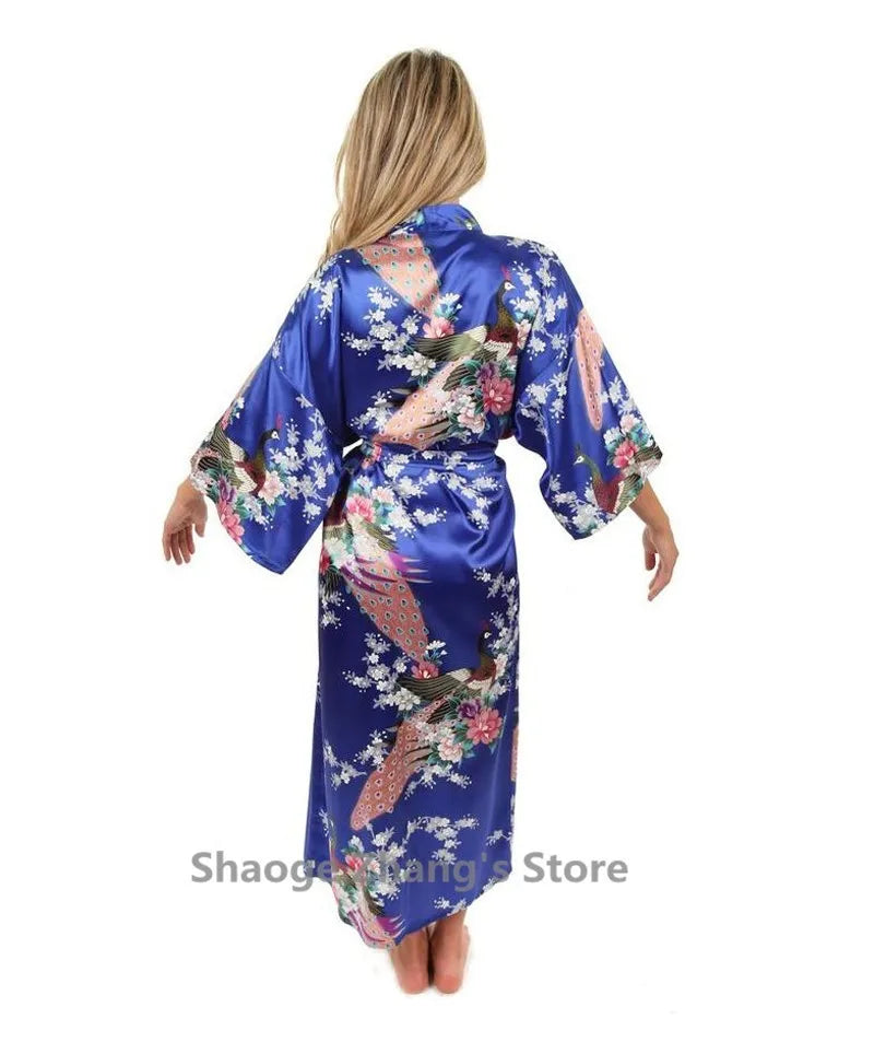 Brand New Black Women Silk Kimono Robes Long Sexy Nightgown Vintage