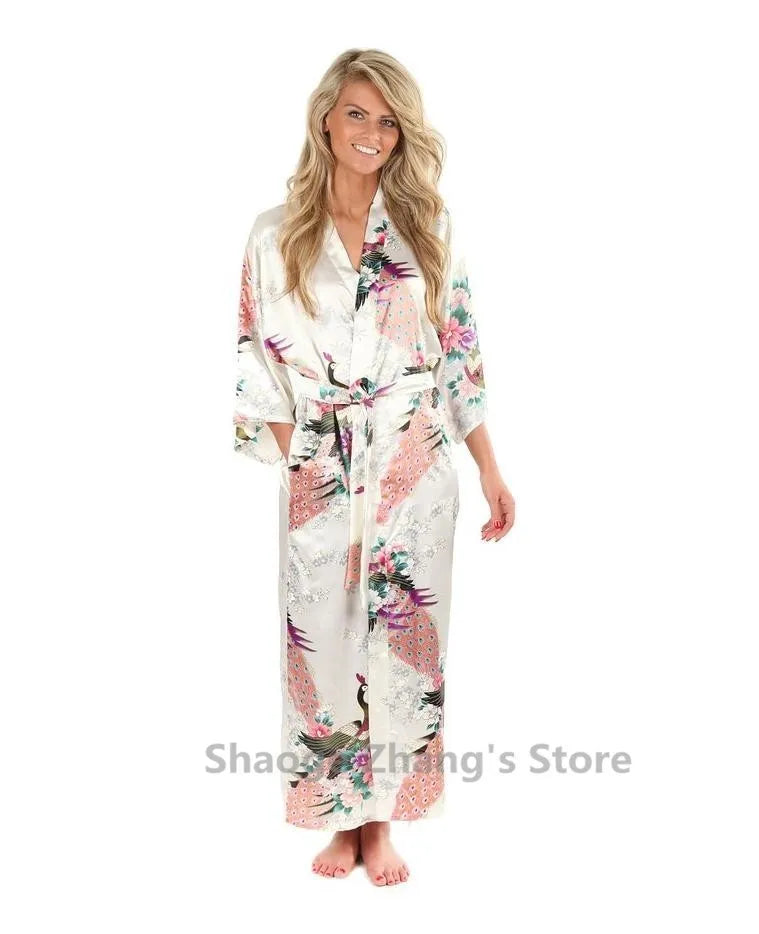 Brand New Black Women Silk Kimono Robes Long Sexy Nightgown Vintage