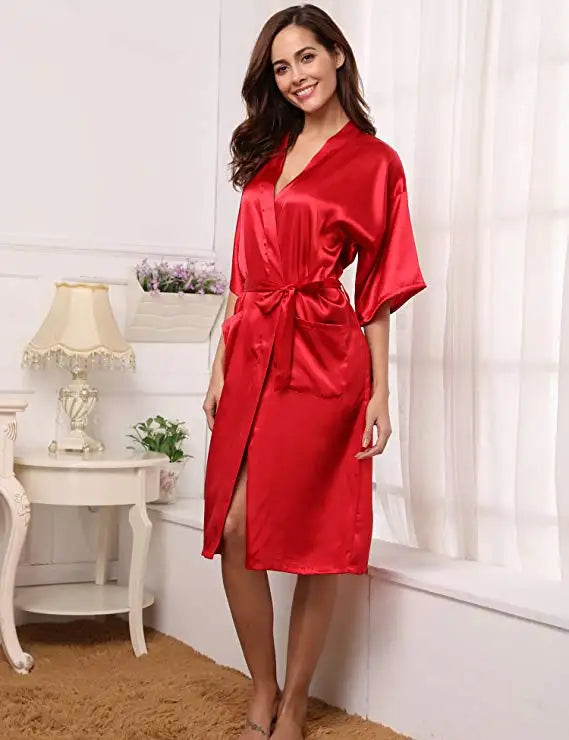PURPLE Womens Robe Hot Sale Faux Silk Kimono Bath Gown
