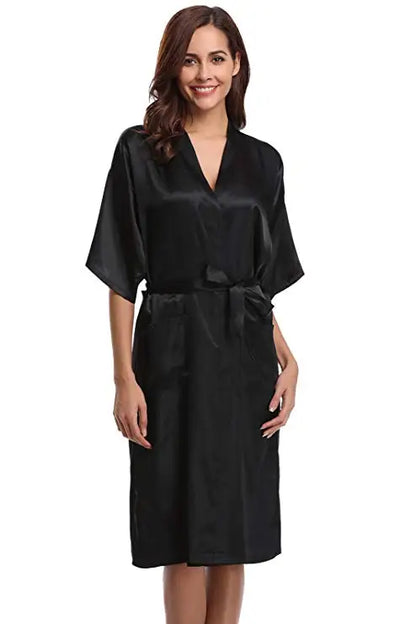 PURPLE Womens Robe Hot Sale Faux Silk Kimono Bath Gown