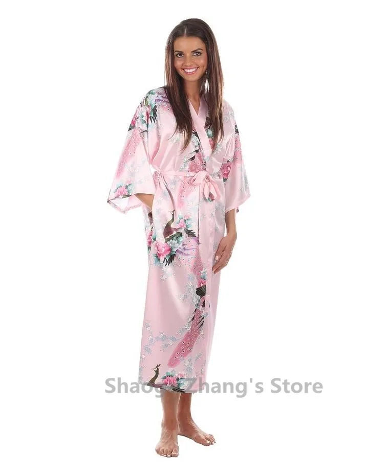 Brand New Black Women Silk Kimono Robes Long Sexy Nightgown Vintage