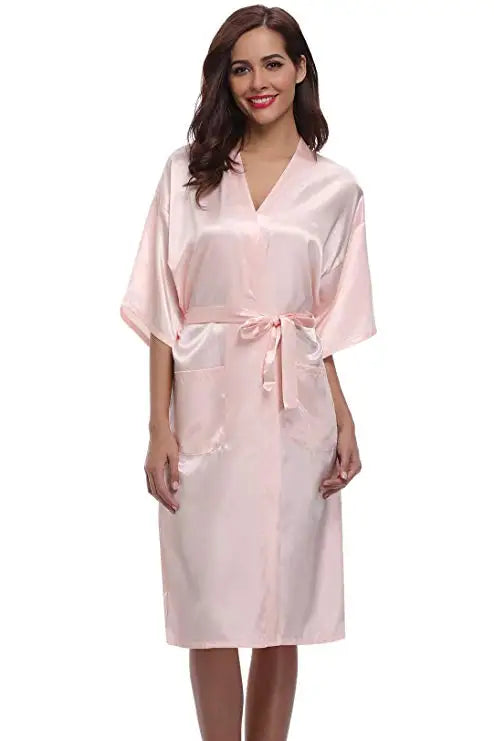 PURPLE Womens Robe Hot Sale Faux Silk Kimono Bath Gown