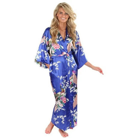 Brand New Black Women Silk Kimono Robes Long Sexy Nightgown Vintage