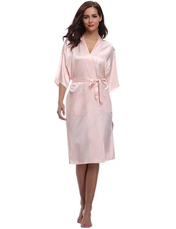 PURPLE Womens Robe Hot Sale Faux Silk Kimono Bath Gown