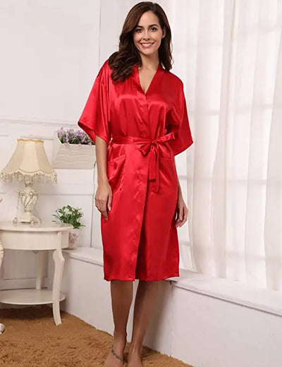 PURPLE Womens Robe Hot Sale Faux Silk Kimono Bath Gown