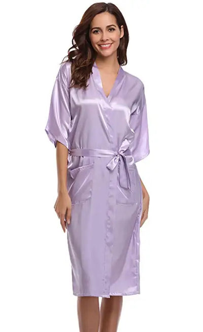PURPLE Womens Robe Hot Sale Faux Silk Kimono Bath Gown