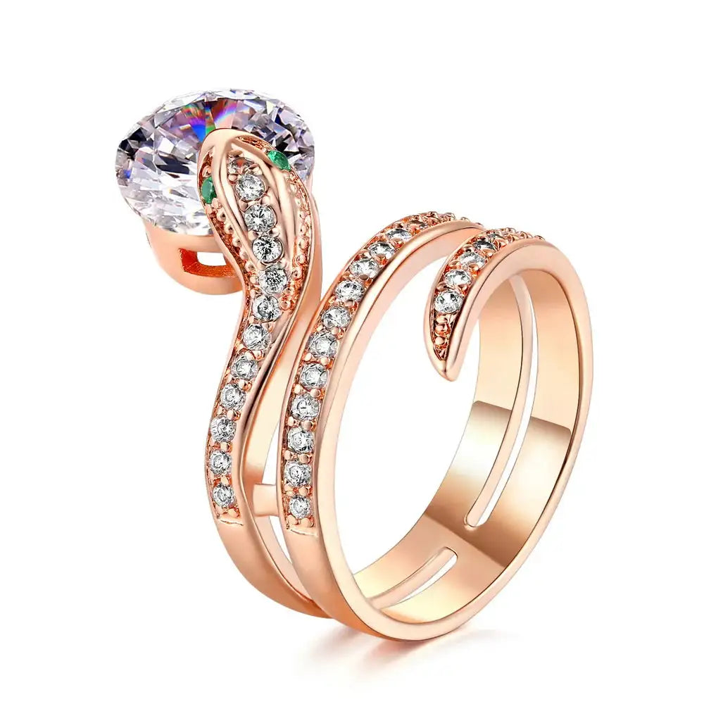 Retro Snake Finger Rings For Women Orange Red Zircon Rose Gold Color Unusual Rings With Stone Women"s Accessories Jewellry R149 FASHION FREANZY