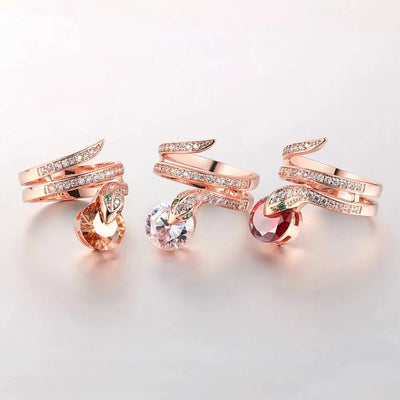 Retro Snake Finger Rings For Women Orange Red Zircon Rose Gold Color Unusual Rings With Stone Women"s Accessories Jewellry R149 FASHION FREANZY