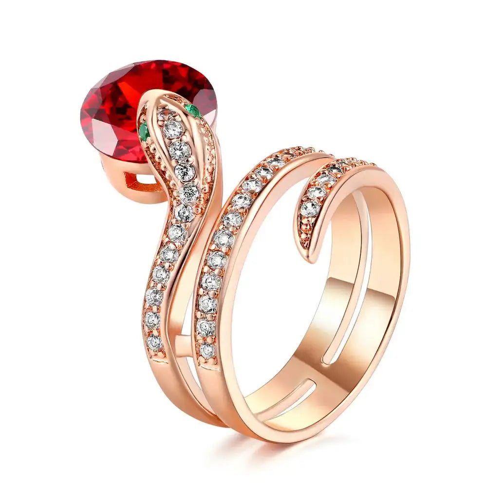 Retro Snake Rings for Women Orange Red Zircon Crystal Rose Gold Color Unusual Rings With Stone Women"s Accessories Jewellry R149 FASHION FREANZY