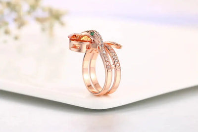 Retro Snake Finger Rings For Women Orange Red Zircon Rose Gold Color Unusual Rings With Stone Women"s Accessories Jewellry R149 FASHION FREANZY
