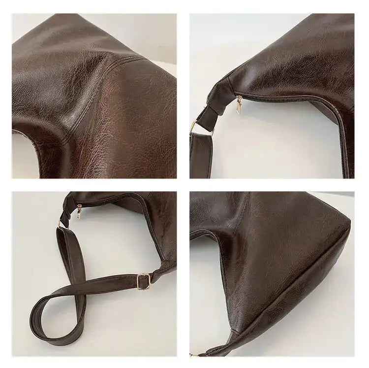 PU Leather Commuter Fashion Vintage Casual Tote Bag Maillard FASHION FREANZY