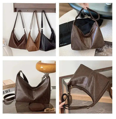 PU Leather Commuter Fashion Vintage Casual Tote Bag Maillard FASHION FREANZY