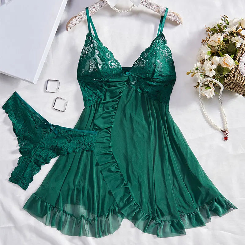 Tulle Suspenders Exquisite Women's Lencerias Lace V-Neck Underwear