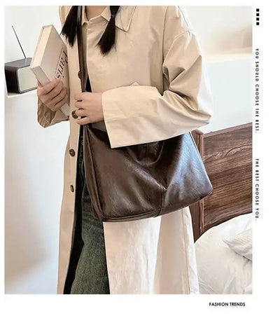 PU Leather Commuter Fashion Vintage Casual Tote Bag Maillard FASHION FREANZY